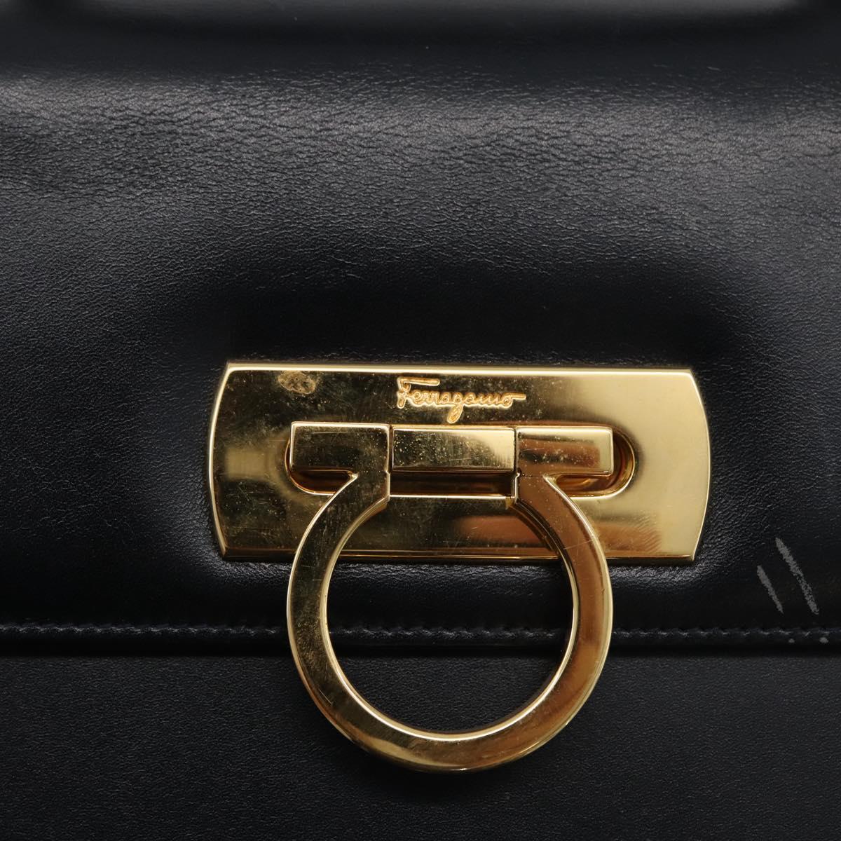 Salvatore Ferragamo Gancini Hand Bag Leather 2way Navy Gold Auth LNZ105