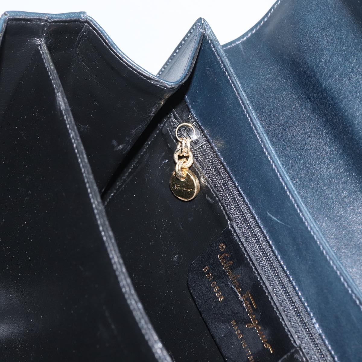 Salvatore Ferragamo Gancini Hand Bag Leather 2way Navy Gold Auth LNZ105