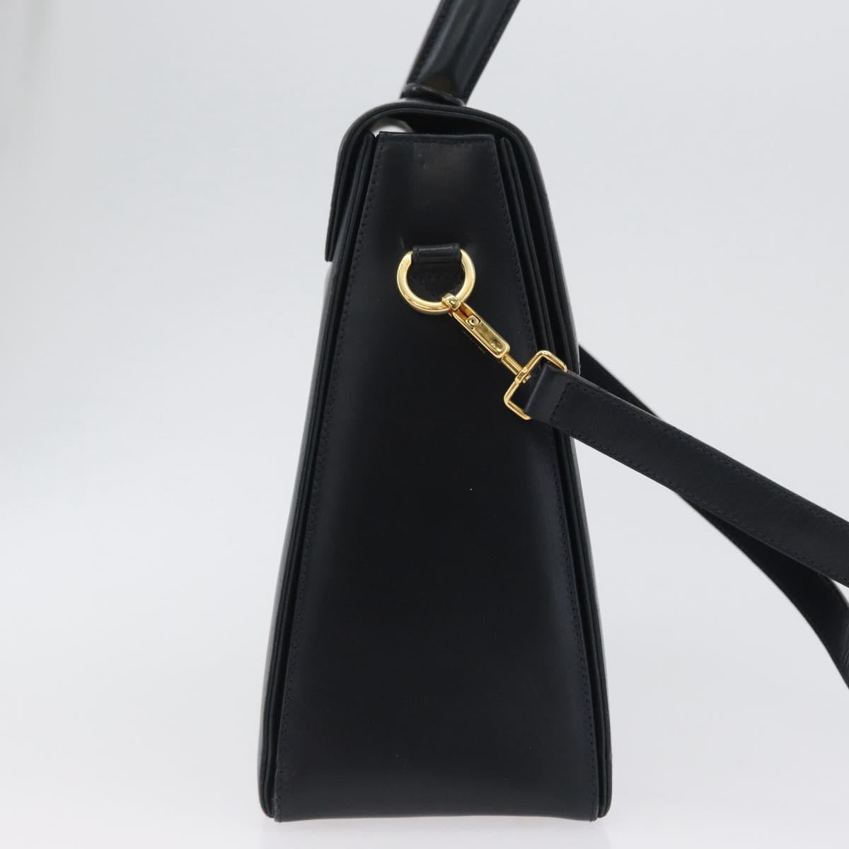 Salvatore Ferragamo Gancini Hand Bag Leather 2way Navy Gold Auth LNZ105
