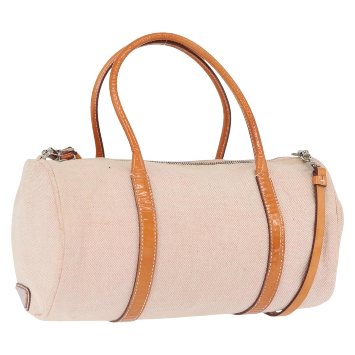 PRADA Hand Bag Canvas 2way Beige Silver Auth BSZ665A