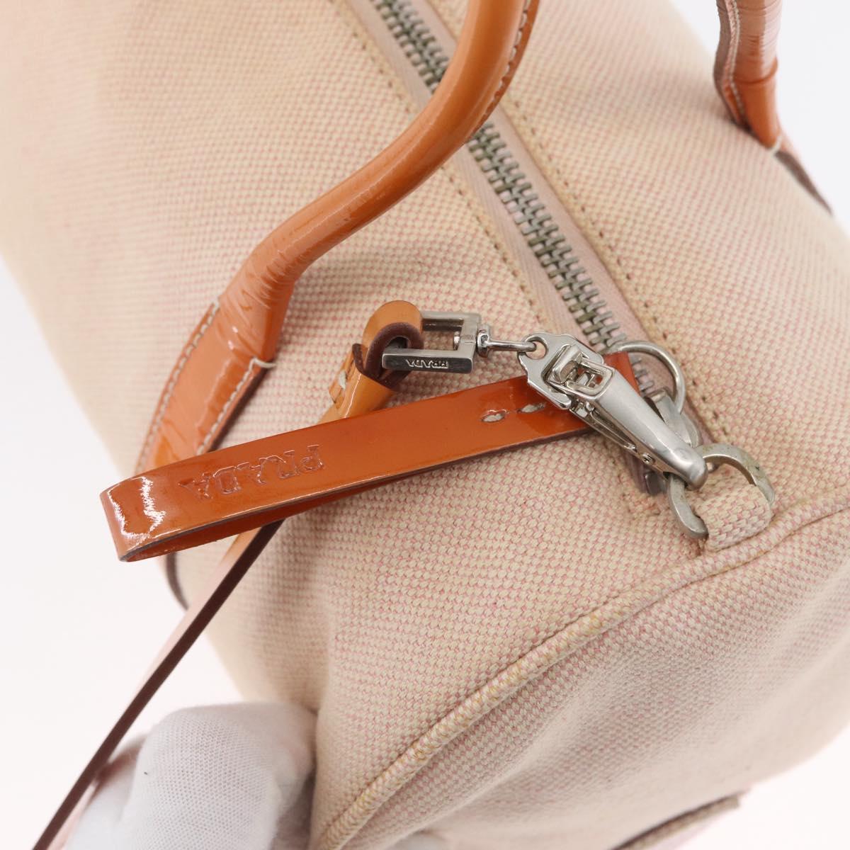 PRADA Hand Bag Canvas 2way Beige Silver Auth BSZ665A