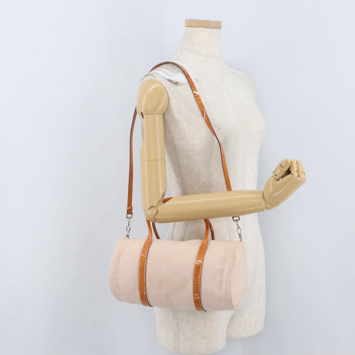 PRADA Hand Bag Canvas 2way Beige Silver Auth BSZ665A