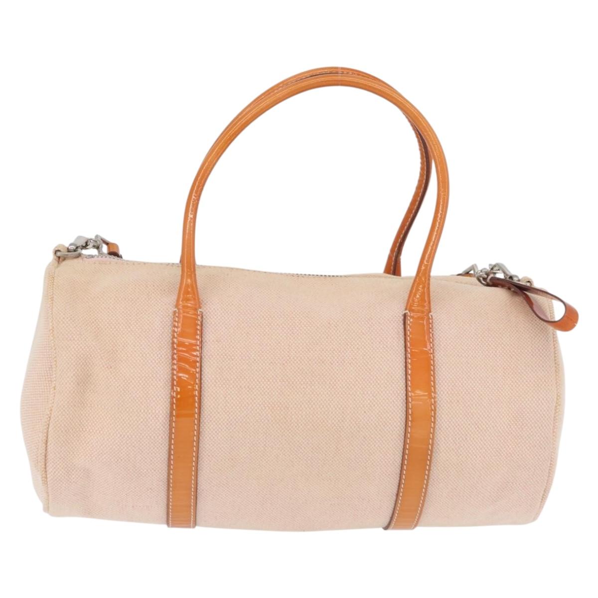 PRADA Hand Bag Canvas 2way Beige Silver Auth BSZ665A