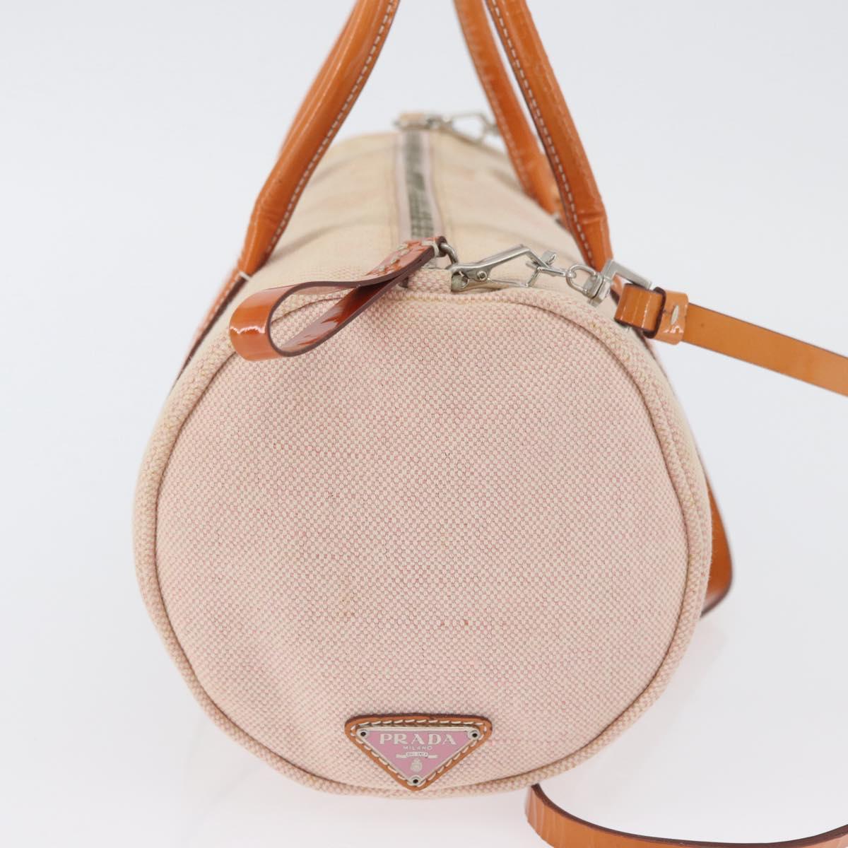 PRADA Hand Bag Canvas 2way Beige Silver Auth BSZ665A