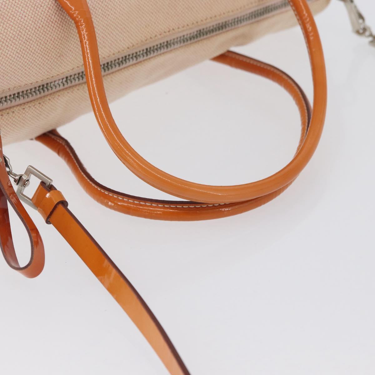 PRADA Hand Bag Canvas 2way Beige Silver Auth BSZ665A