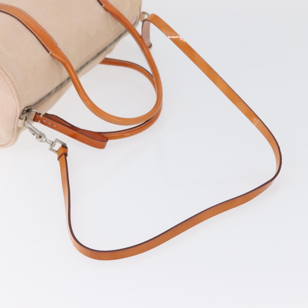 PRADA Hand Bag Canvas 2way Beige Silver Auth BSZ665A
