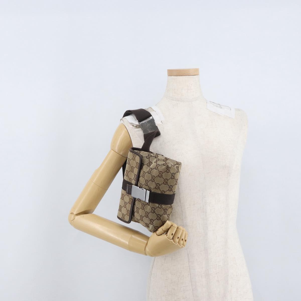 GUCCI GG Canvas Shoulder Bag Beige Silver 131236 Auth BSZ673