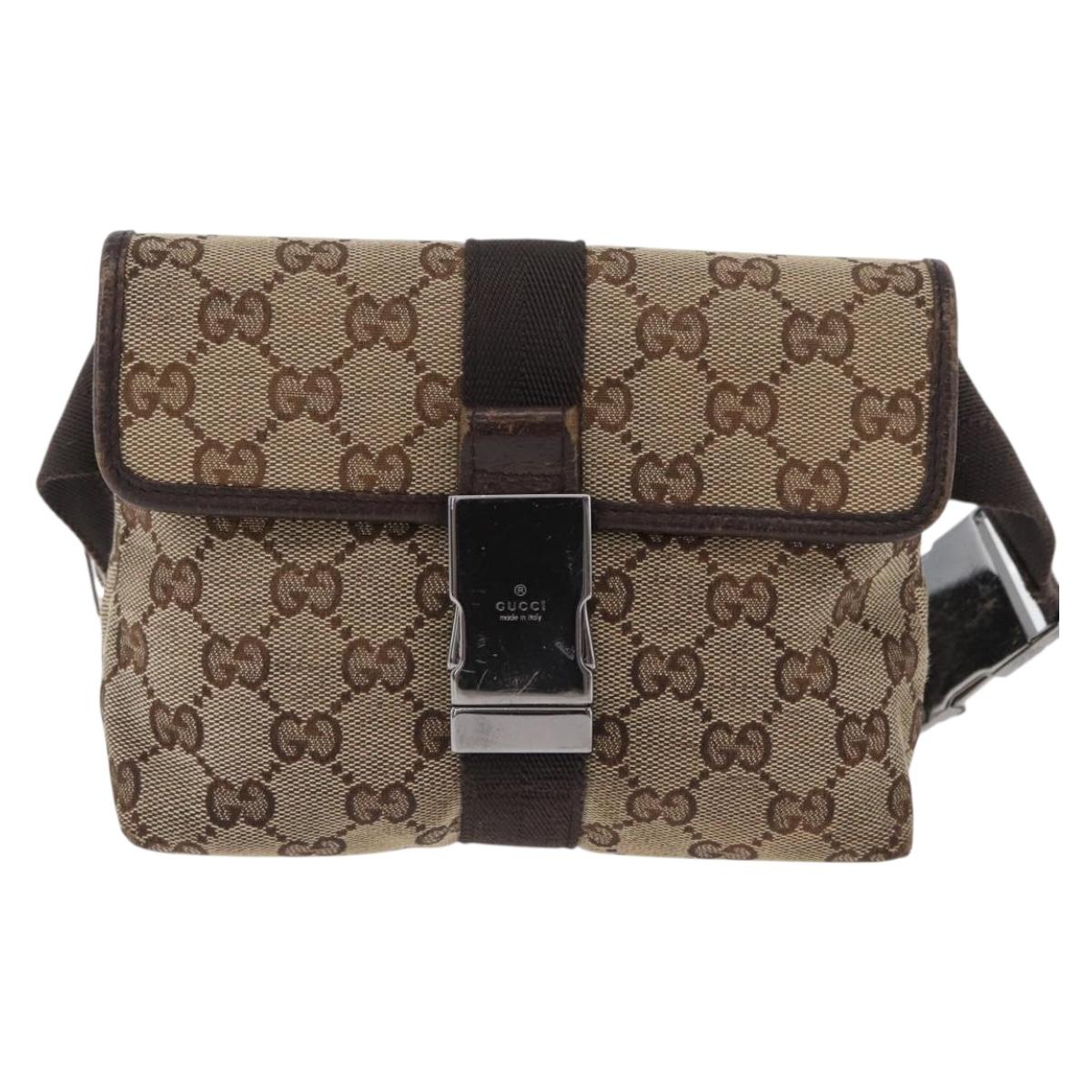 GUCCI GG Canvas Shoulder Bag Beige Silver 131236 Auth BSZ673