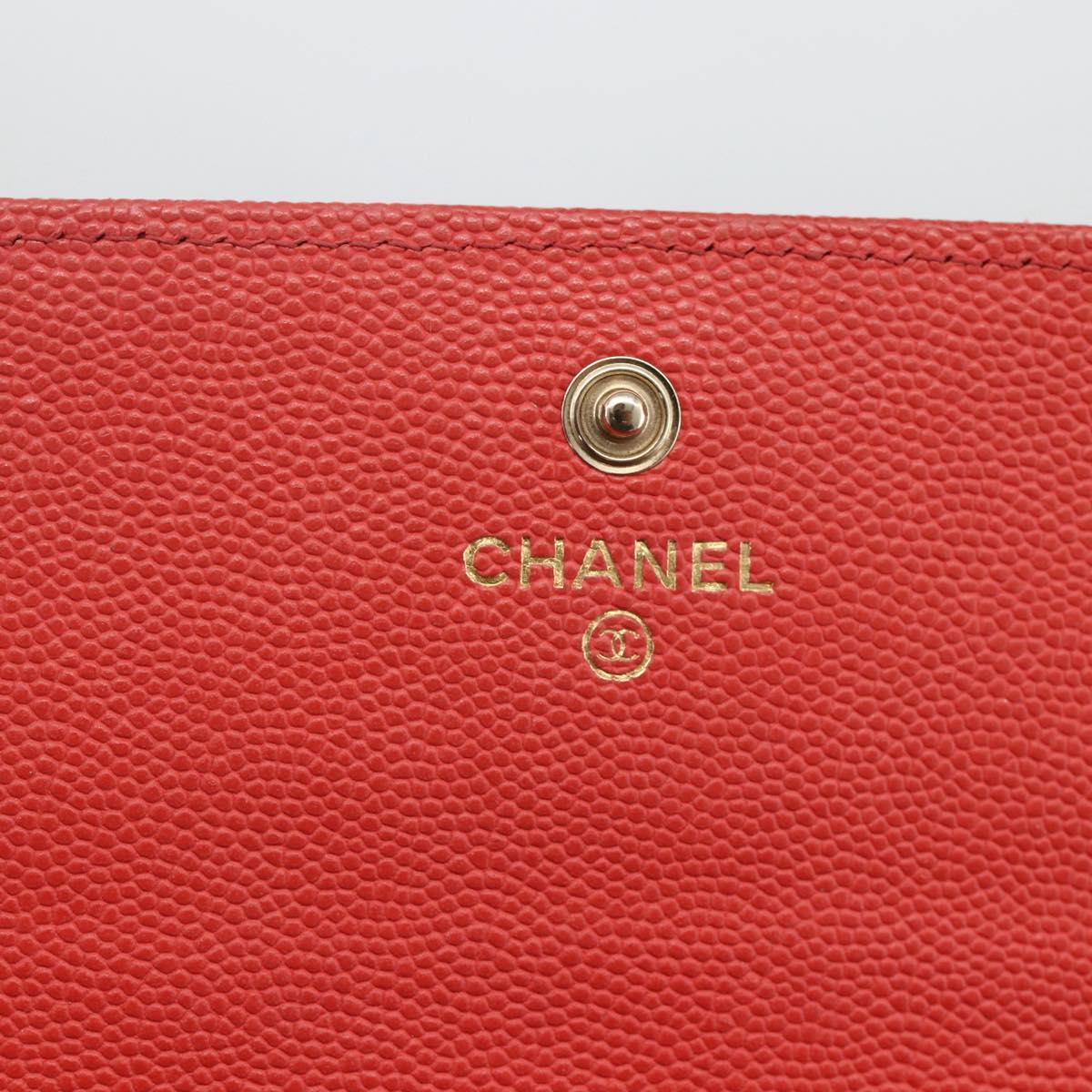 CHANEL Matelasse Long Wallet Caviar Skin Pink Gold CC Auth BSZ676A