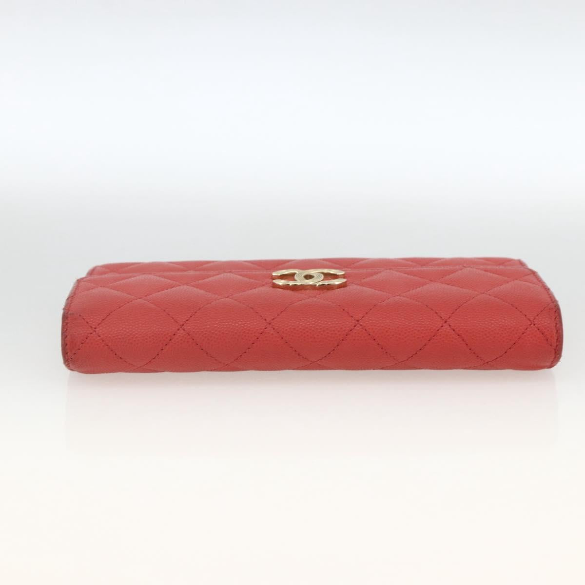 CHANEL Matelasse Long Wallet Caviar Skin Pink Gold CC Auth BSZ676A