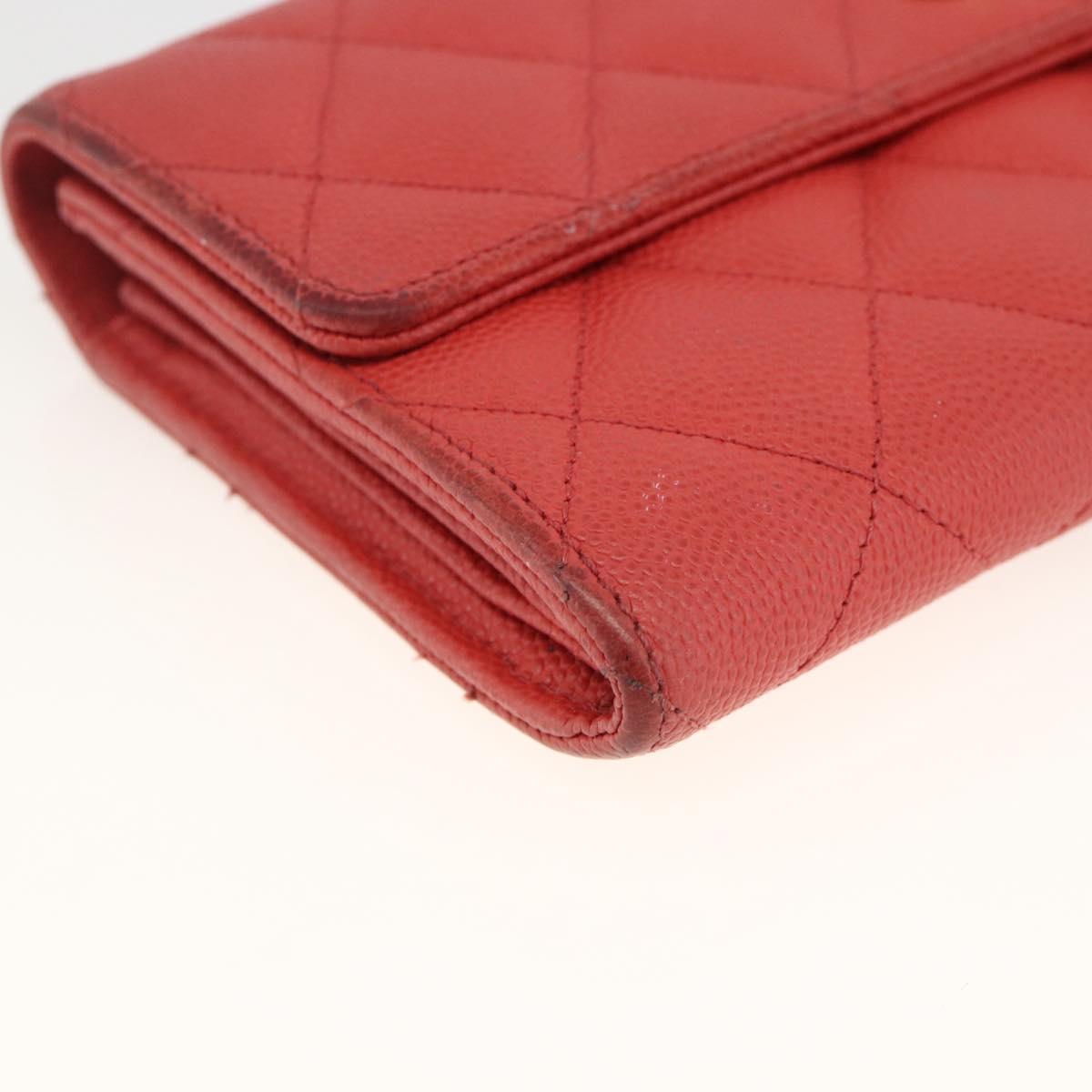 CHANEL Matelasse Long Wallet Caviar Skin Pink Gold CC Auth BSZ676A