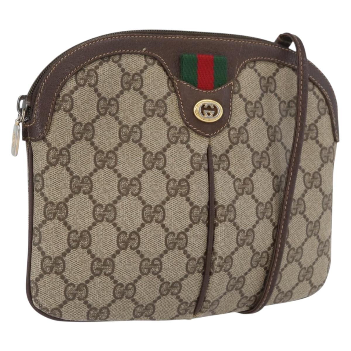 GUCCI GG Supreme Web Sherry Line Bag PVC Beige Gold 904 02 047 Auth BSZ679