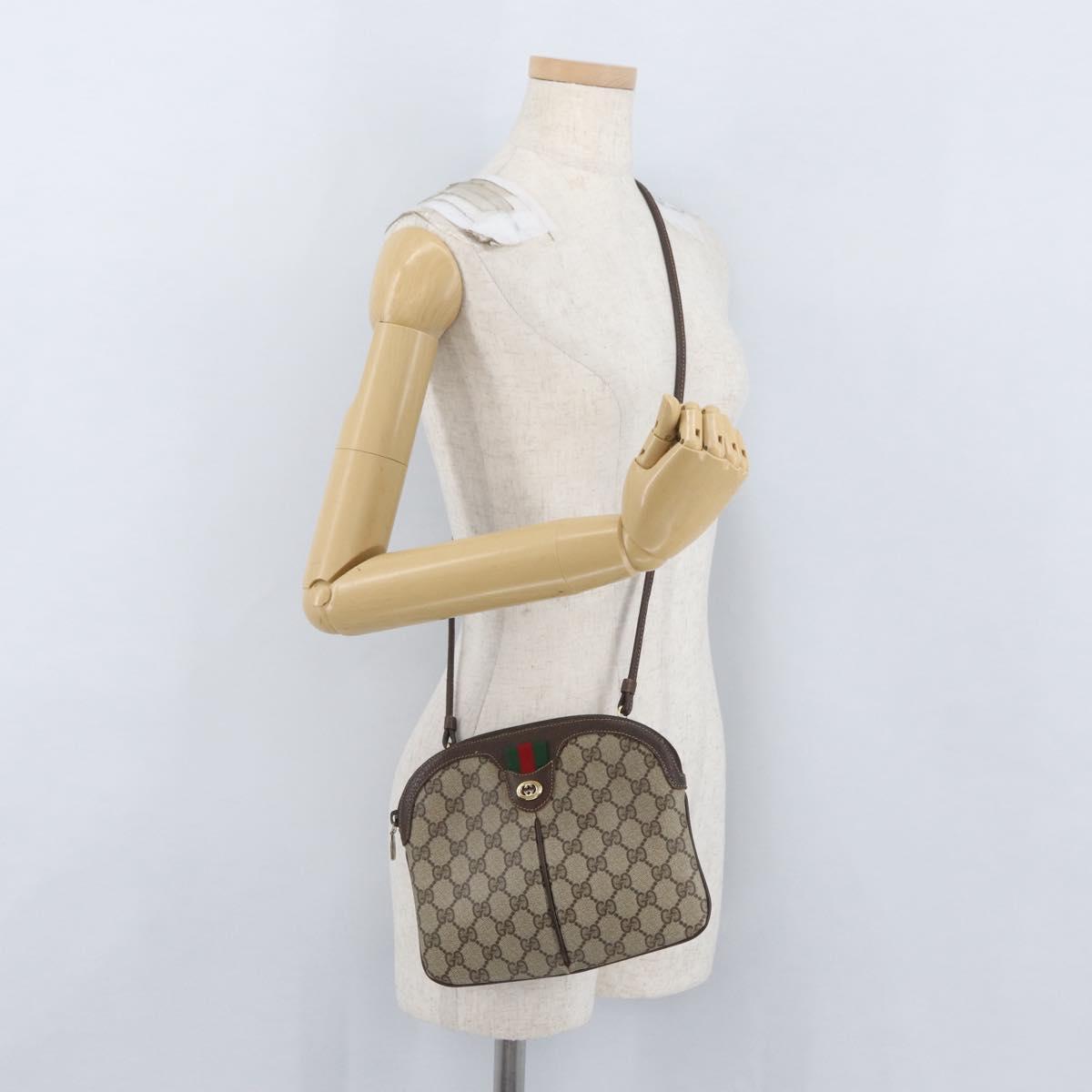 GUCCI GG Supreme Web Sherry Line Bag PVC Beige Gold 904 02 047 Auth BSZ679
