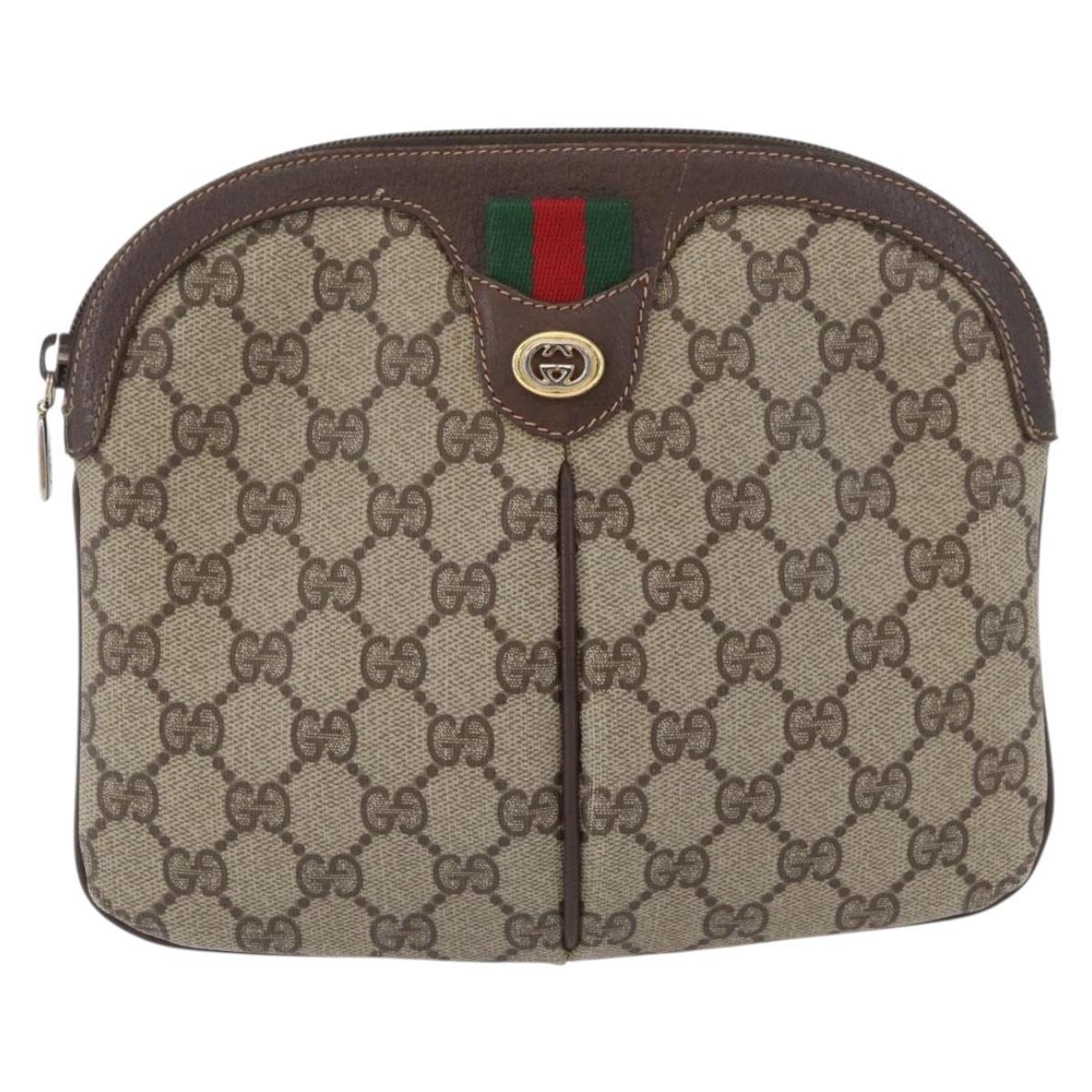 GUCCI GG Supreme Web Sherry Line Bag PVC Beige Gold 904 02 047 Auth BSZ679