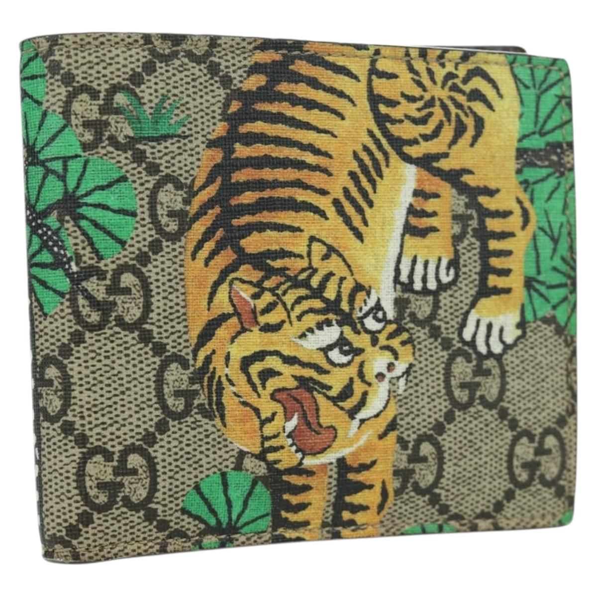GUCCI GG Supreme Compact Wallet PVC Beige Auth BSZ684M