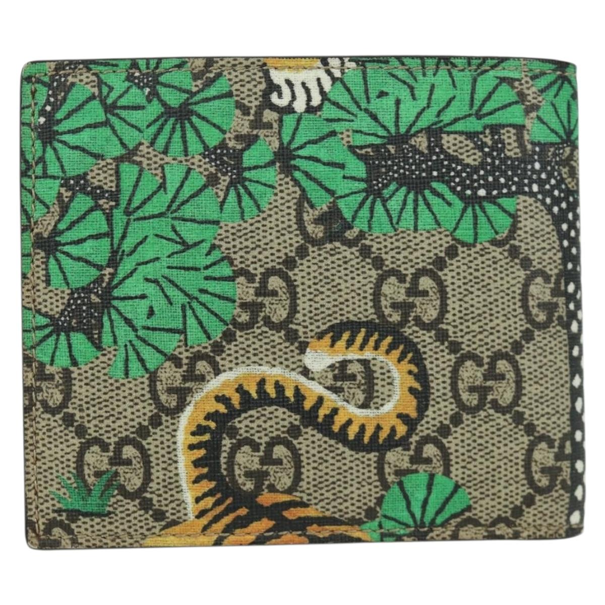 GUCCI GG Supreme Compact Wallet PVC Beige Auth BSZ684M