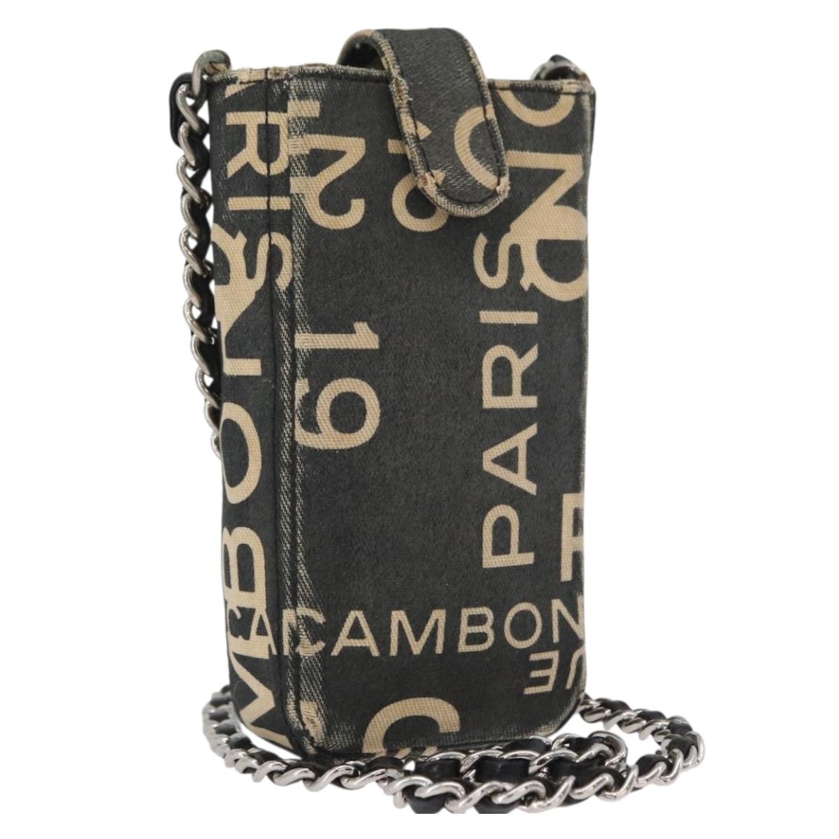 CHANEL By Sea Line Phone Pouch Shoulder Bag Canvas Black Silver CC Auth BSZ685