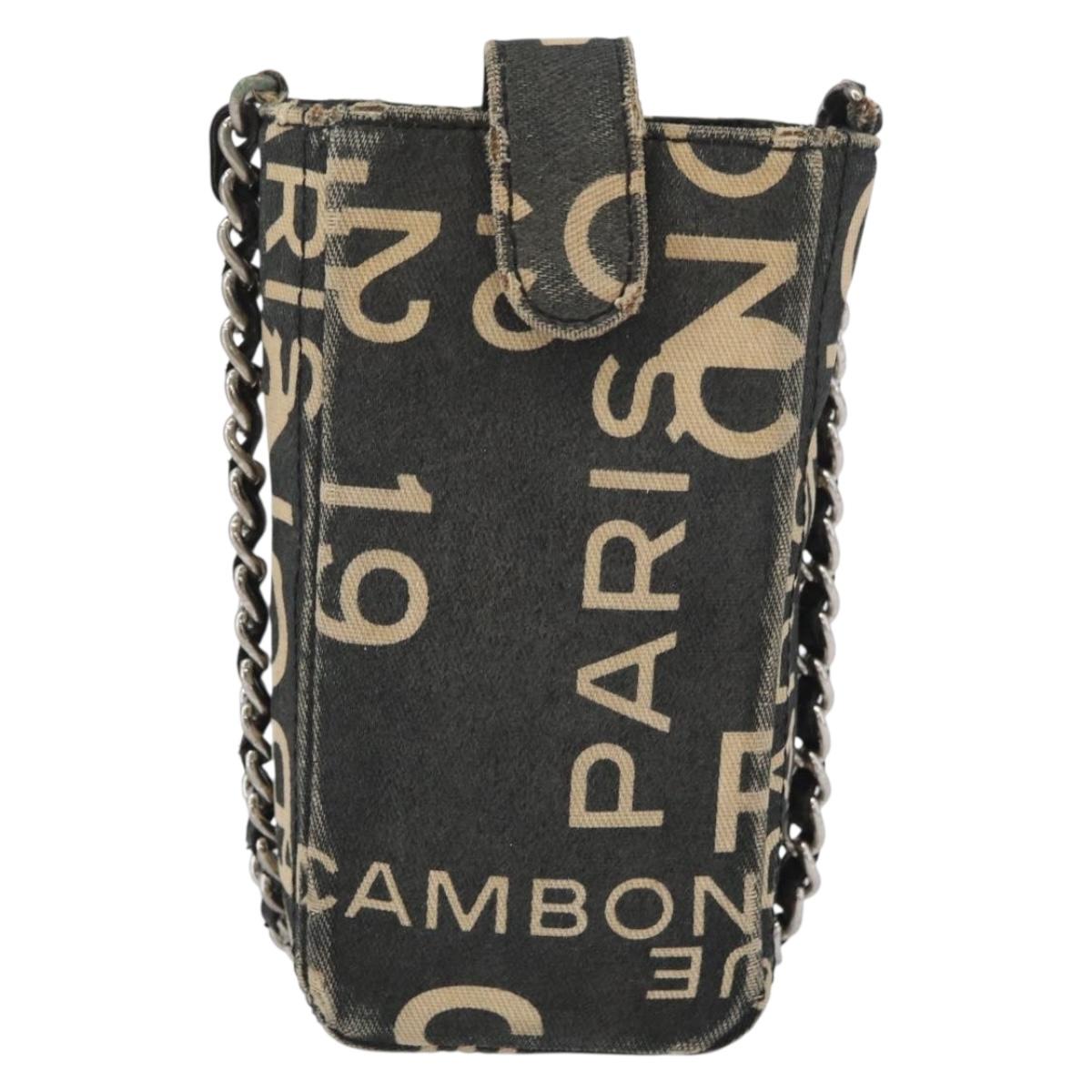 CHANEL By Sea Line Phone Pouch Shoulder Bag Canvas Black Silver CC Auth BSZ685