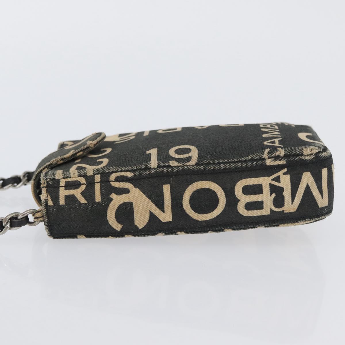 CHANEL By Sea Line Phone Pouch Shoulder Bag Canvas Black Silver CC Auth BSZ685