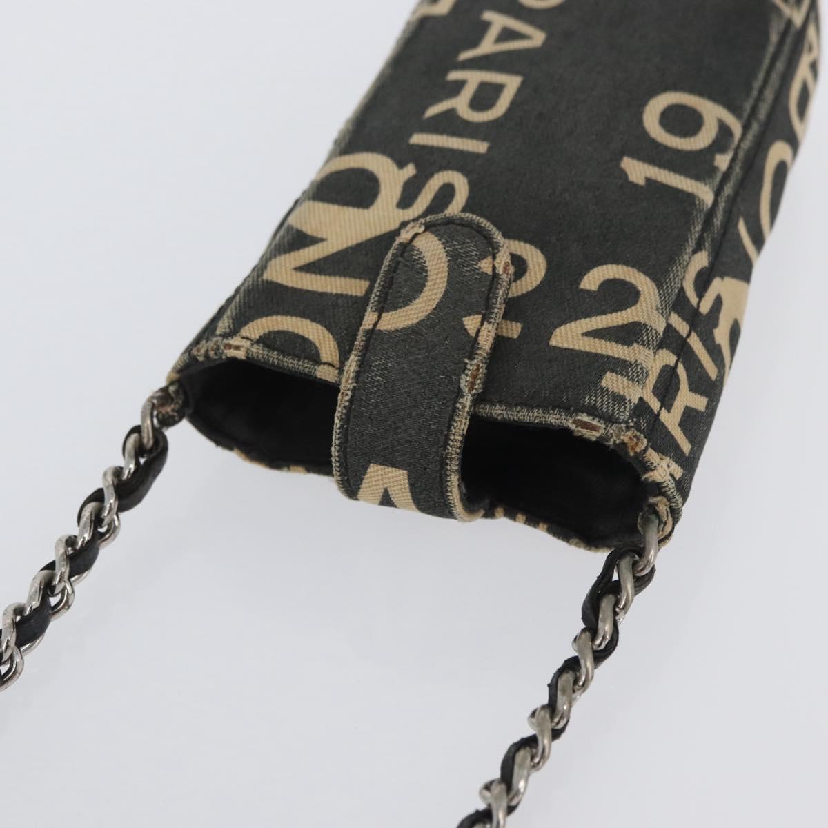 CHANEL By Sea Line Phone Pouch Shoulder Bag Canvas Black Silver CC Auth BSZ685