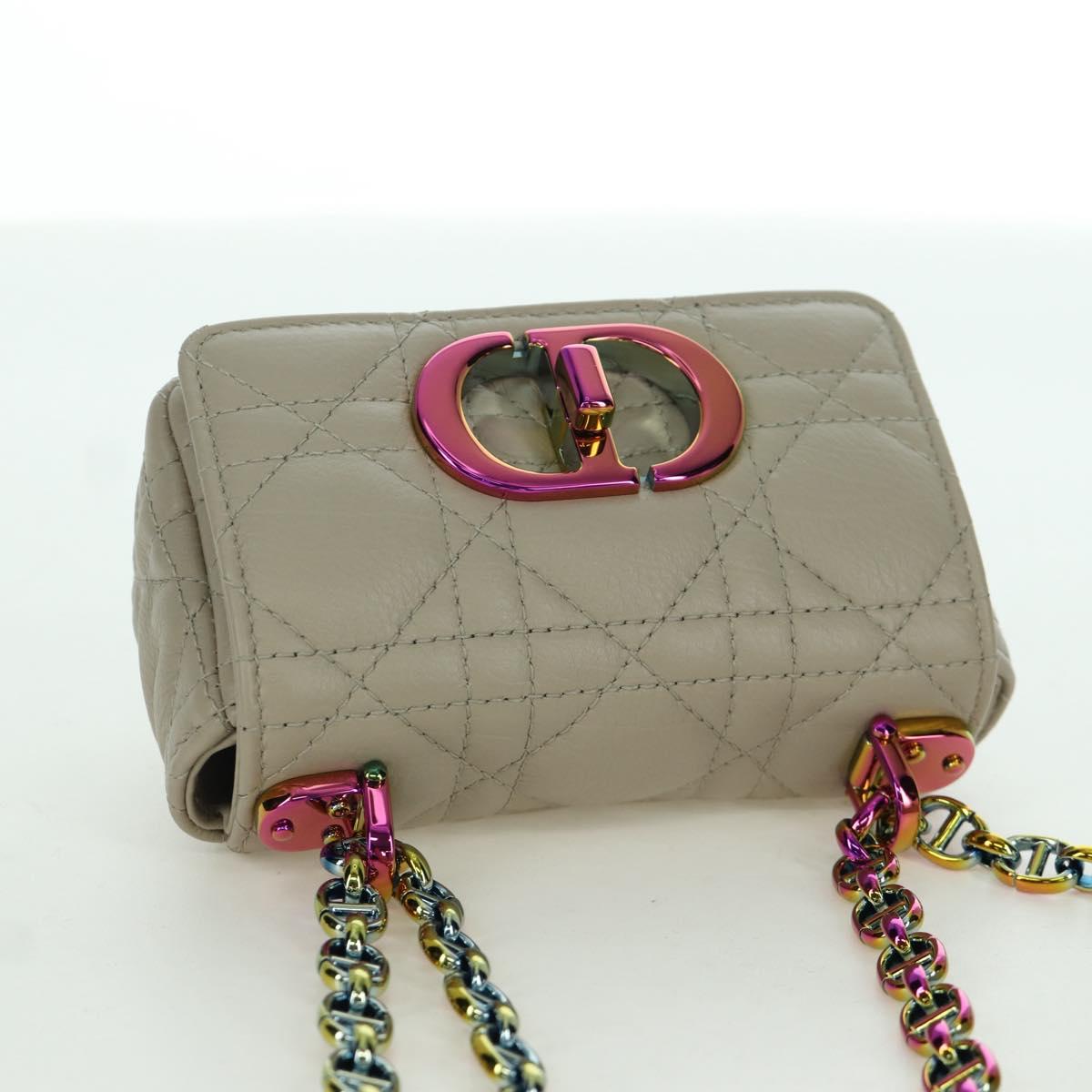 Christian Dior Canage Chain Dior Caro Bag Lamb Skin Ivory Gold Auth BSZ691SAM