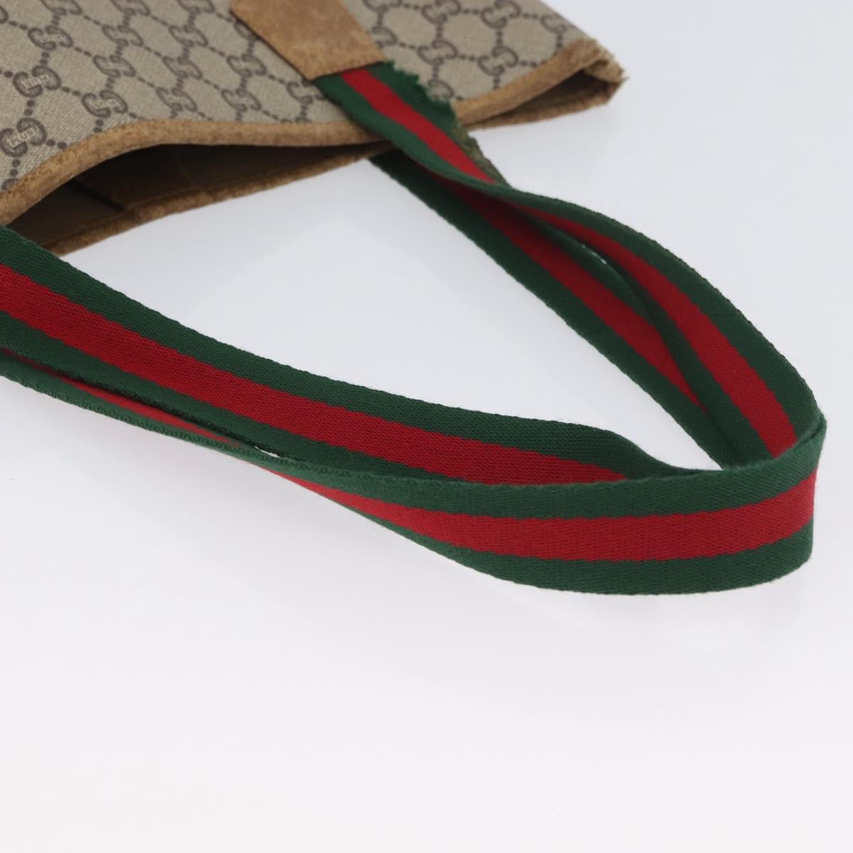 GUCCI GG Plus Supreme Web Sherry Line Tote Bag PVC Beige Red Green Auth BSZ695