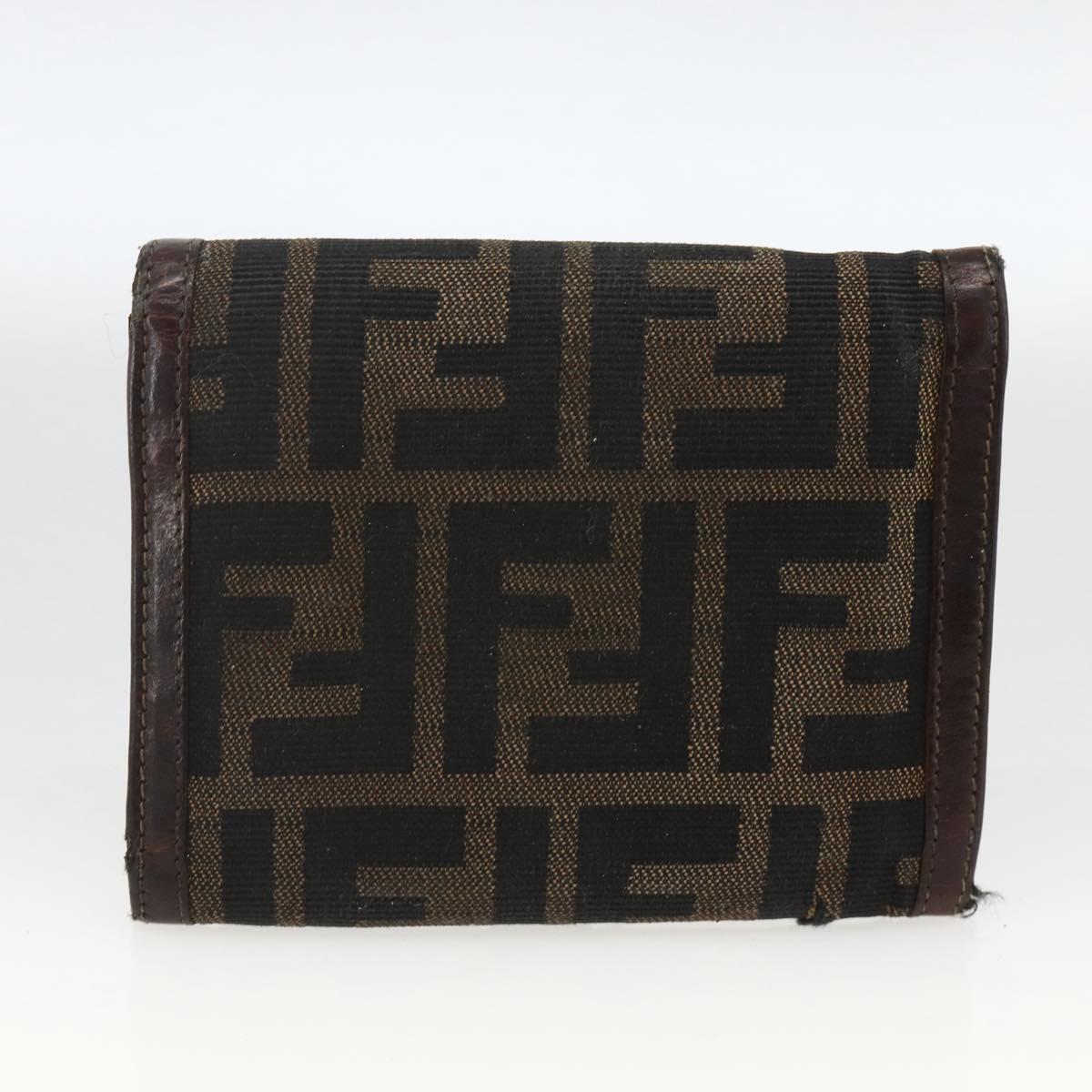 FENDI Zucca Canvas Wallet 2 Set Black Brown Auth BSZ697