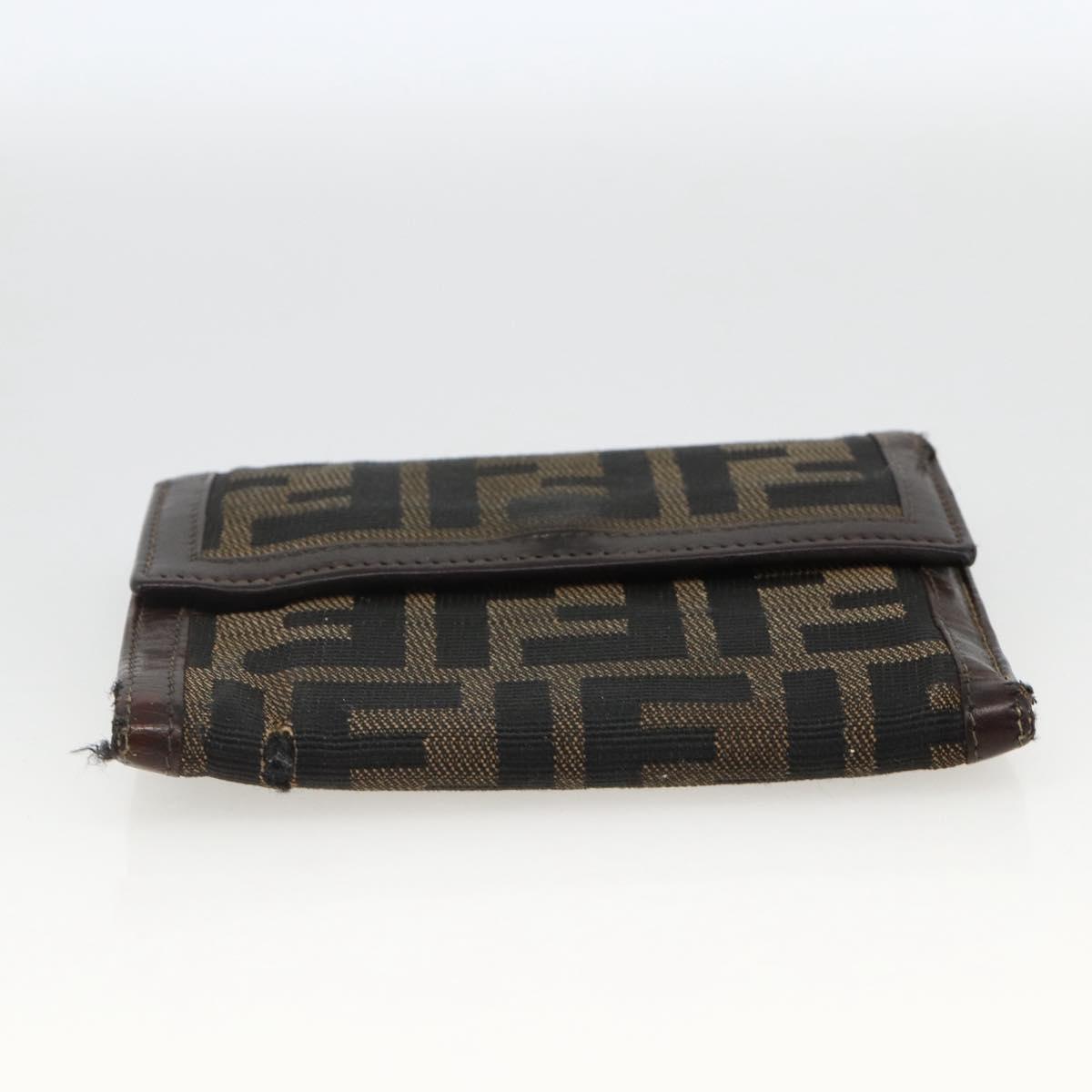 FENDI Zucca Canvas Wallet 2 Set Black Brown Auth BSZ697