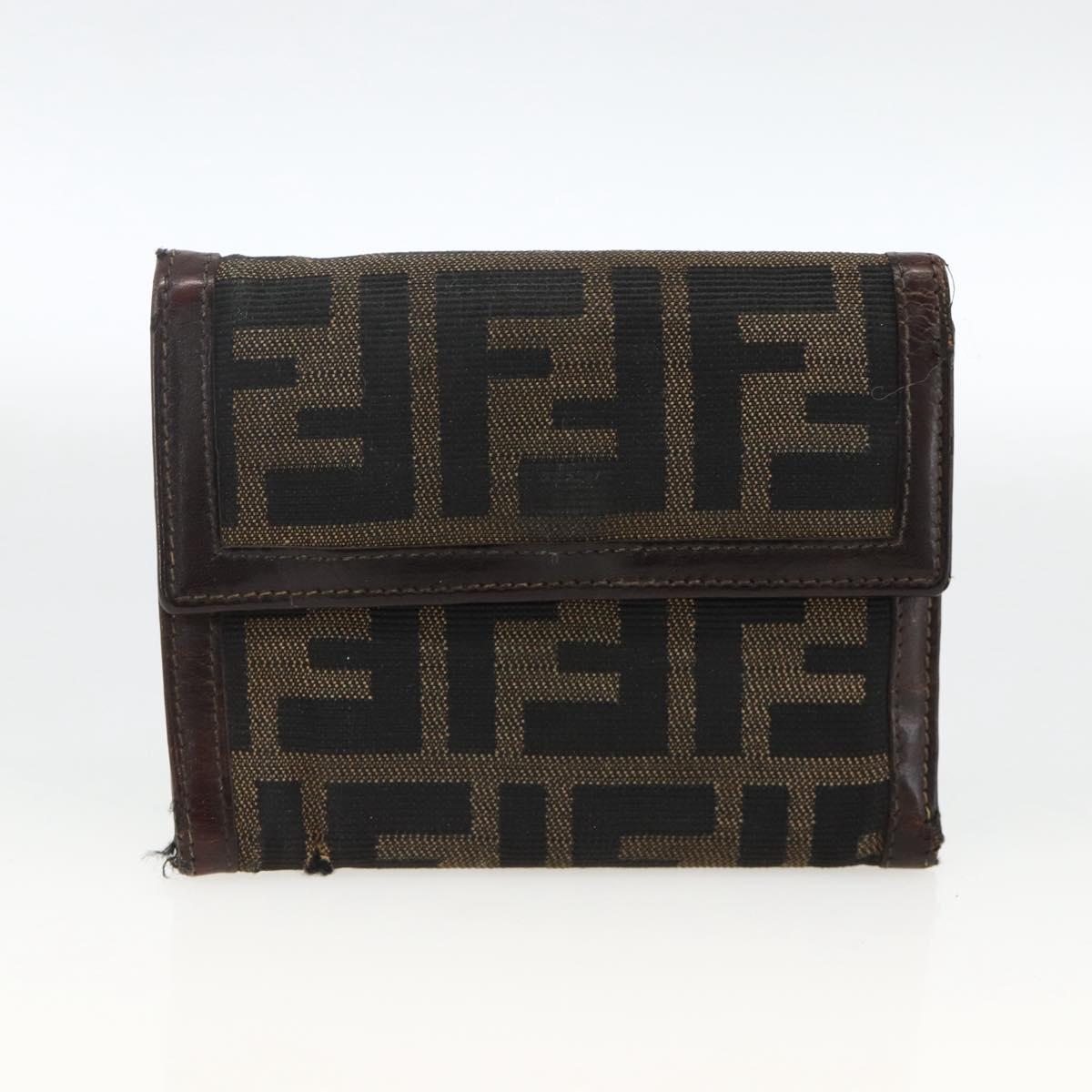 FENDI Zucca Canvas Wallet 2 Set Black Brown Auth BSZ697