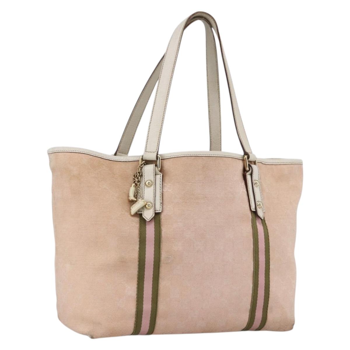 GUCCI GG Canvas Sherry Line Tote Bag Beige Gold pink 139260 Auth LNZ121