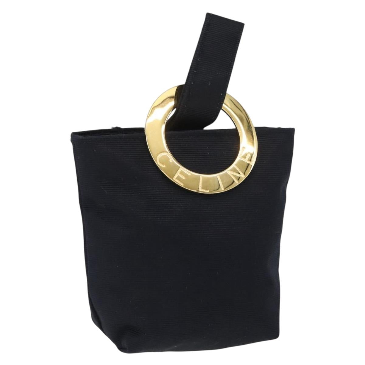 CELINE Circle Pouch Canvas Black Gold Auth LNZ123A