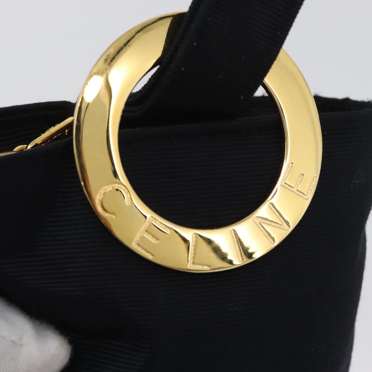 CELINE Circle Pouch Canvas Black Gold Auth LNZ123A