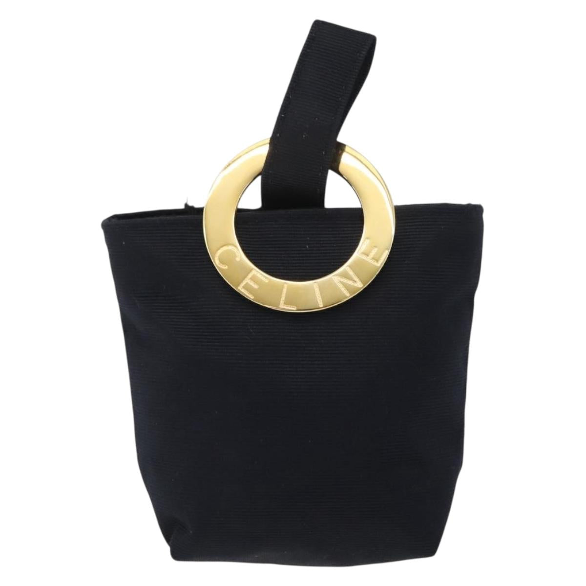 CELINE Circle Pouch Canvas Black Gold Auth LNZ123A
