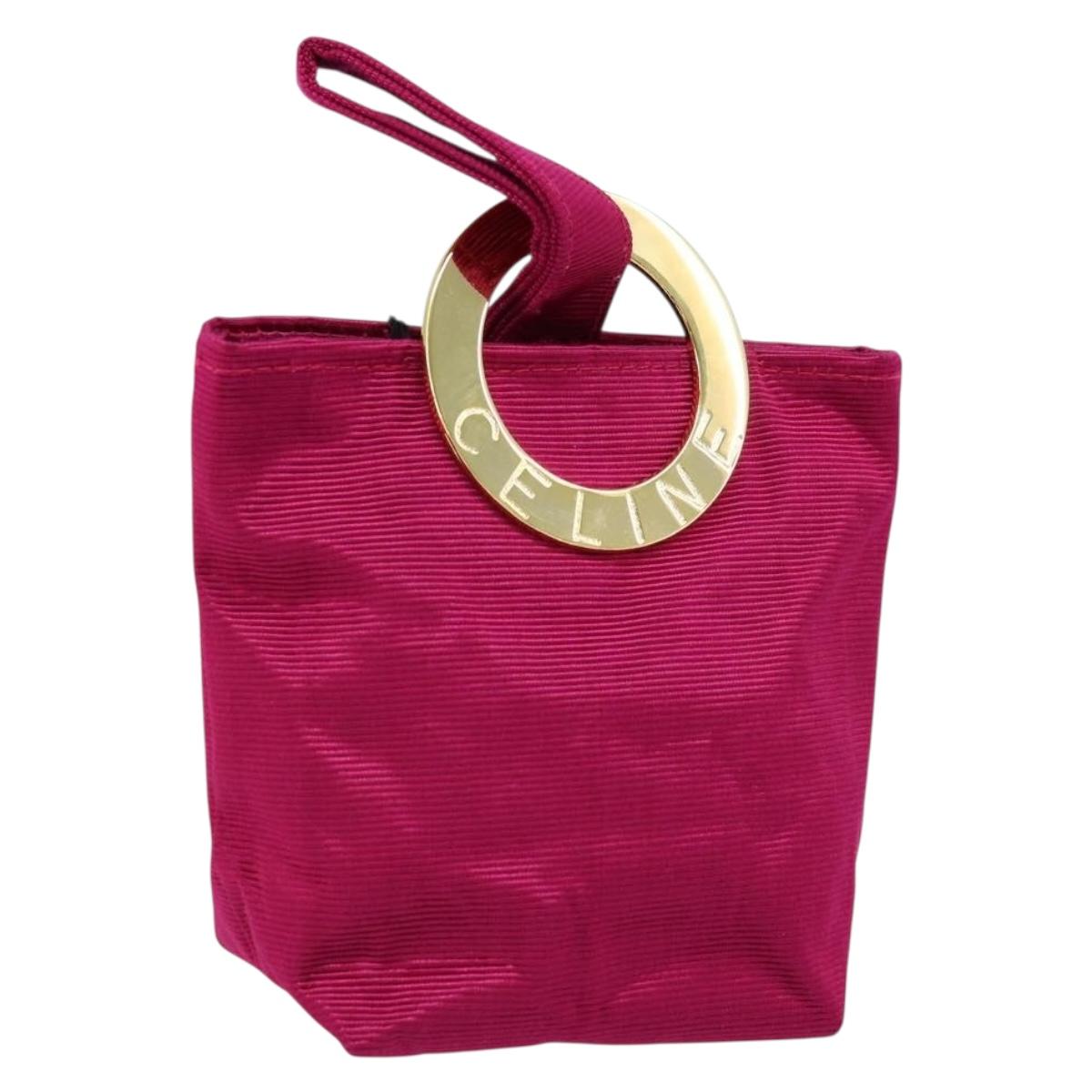CELINE Circle Pouch Canvas Pink Gold Auth LNZ130