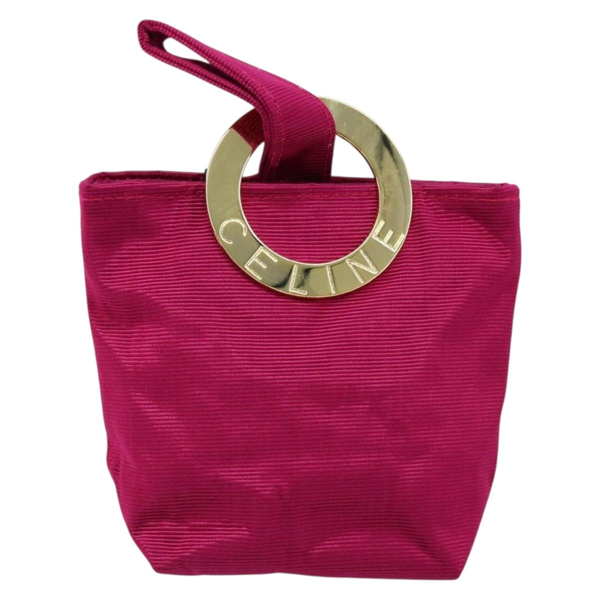 CELINE Circle Pouch Canvas Pink Gold Auth LNZ130