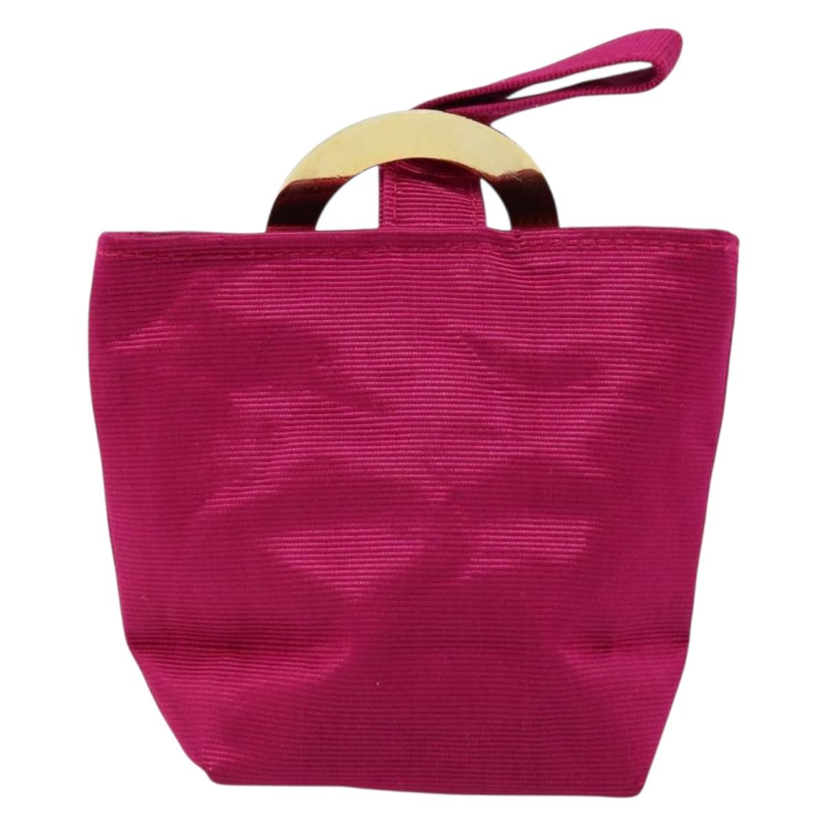 CELINE Circle Pouch Canvas Pink Gold Auth LNZ130