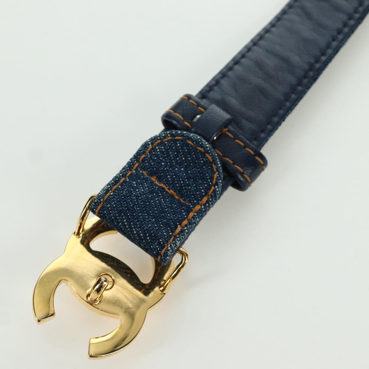 CHANEL COCO Mark Belt Denim 29.9"" Blue CC Auth LNZ132M