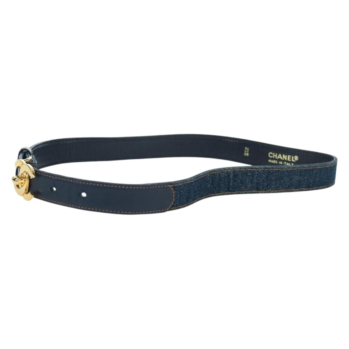 CHANEL COCO Mark Belt Denim 29.9"" Blue CC Auth LNZ132M