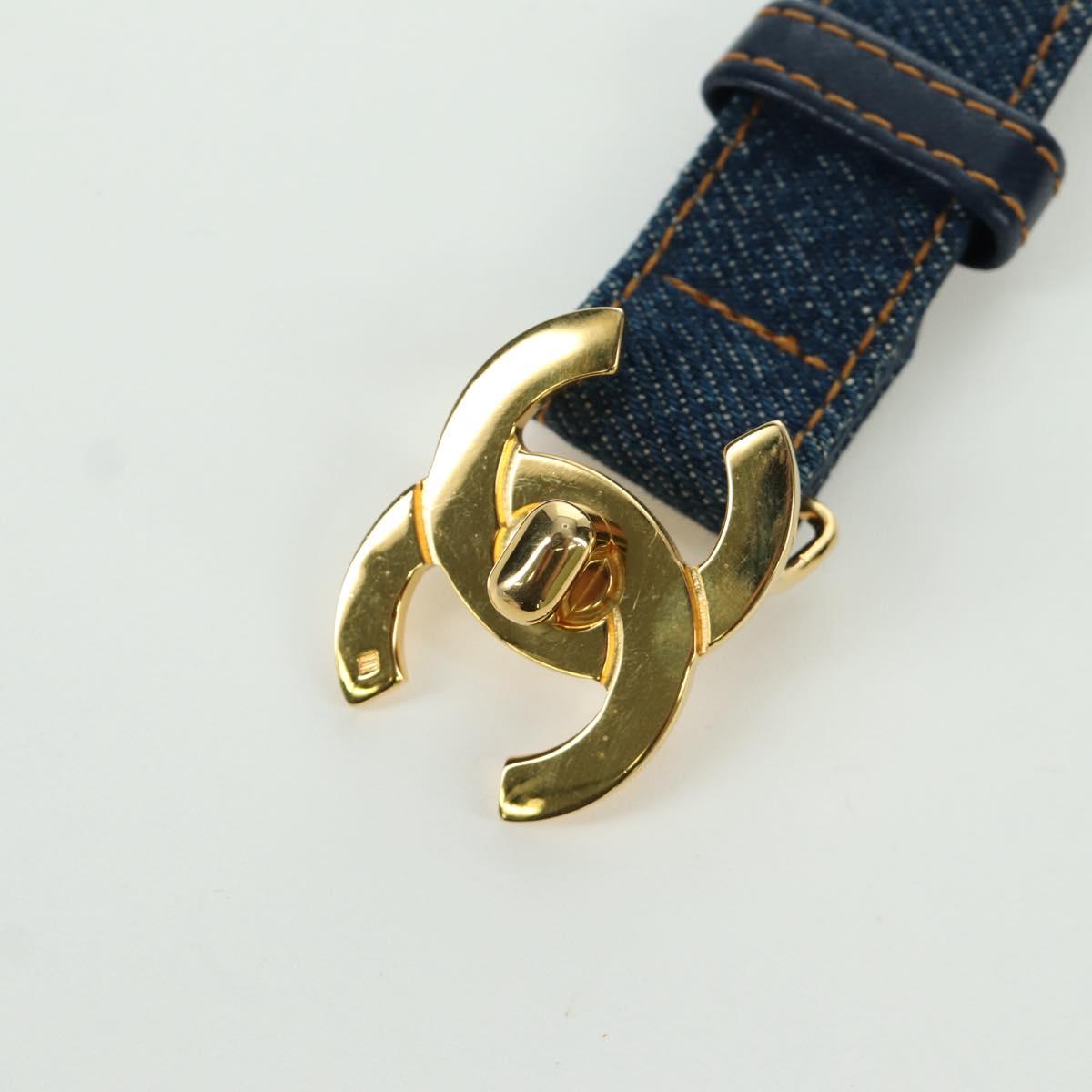 CHANEL COCO Mark Belt Denim 29.9"" Blue CC Auth LNZ132M