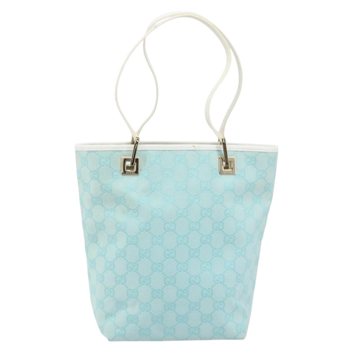 GUCCI GG Canvas Tote Bag Gold Light Blue 002 1099 Auth LNZ138A