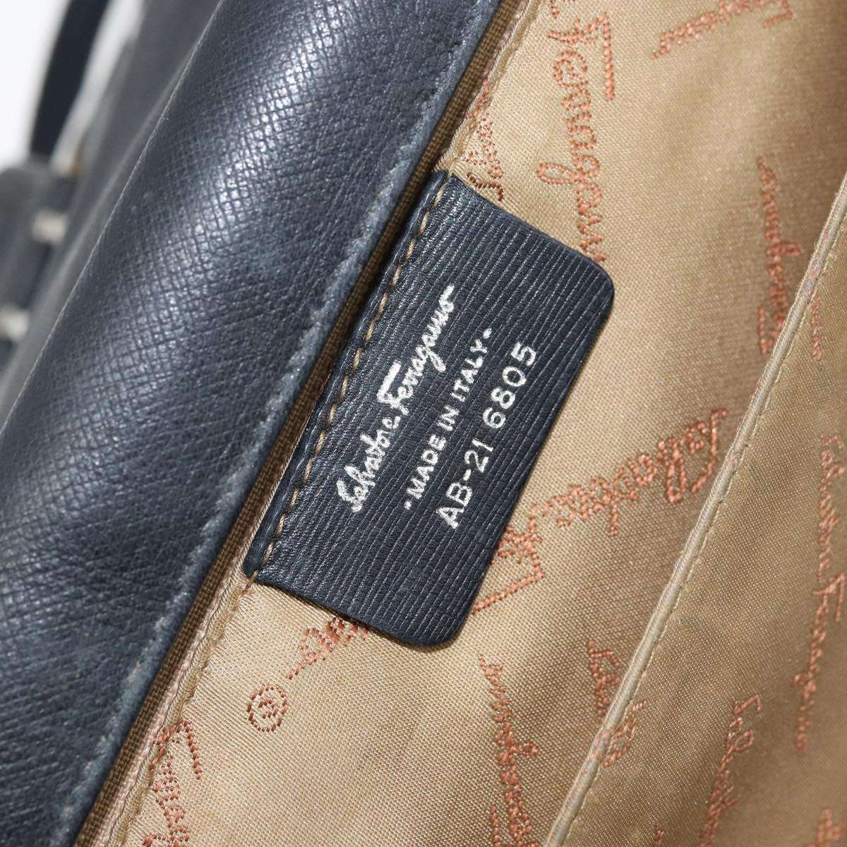 Salvatore Ferragamo Gancini Hand Bag Leather Black Silver Auth LNZ140