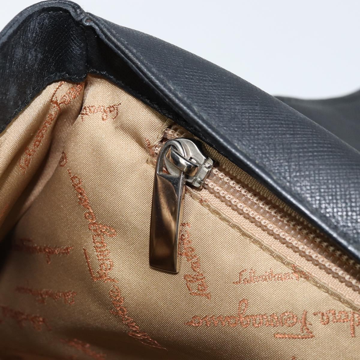 Salvatore Ferragamo Gancini Hand Bag Leather Black Silver Auth LNZ140