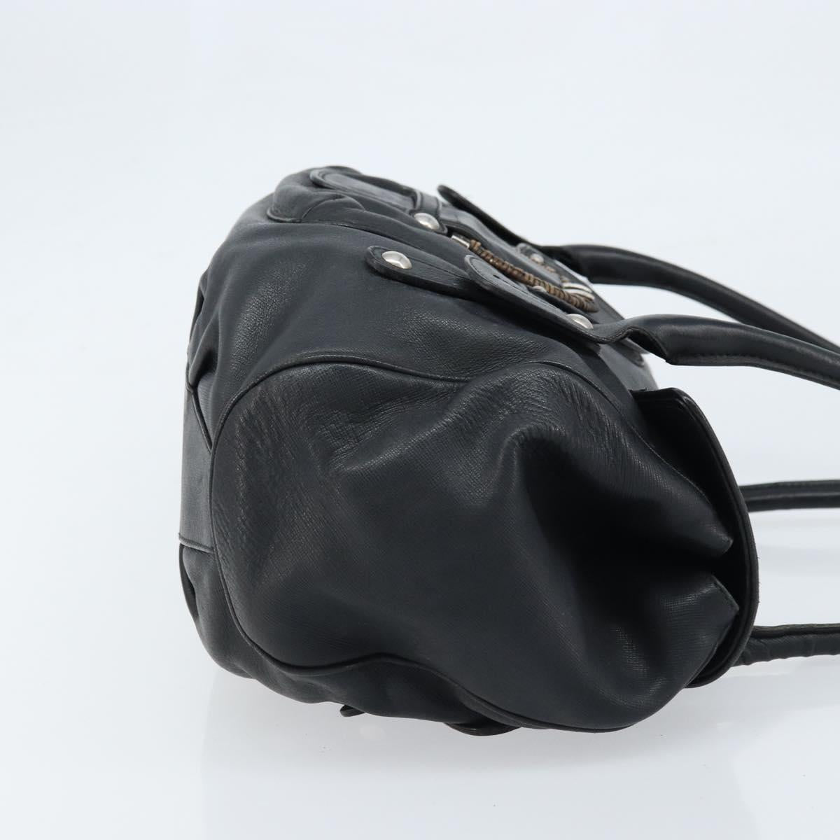 Salvatore Ferragamo Gancini Hand Bag Leather Black Silver Auth LNZ140