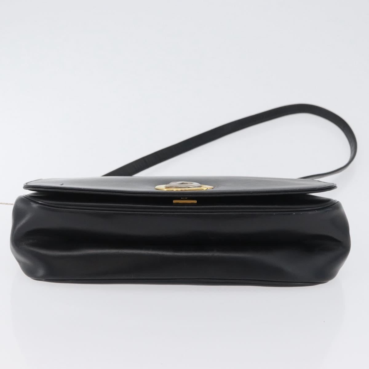 Christian Dior Shoulder Bag Calf Skin Black Gold Auth LNZ141