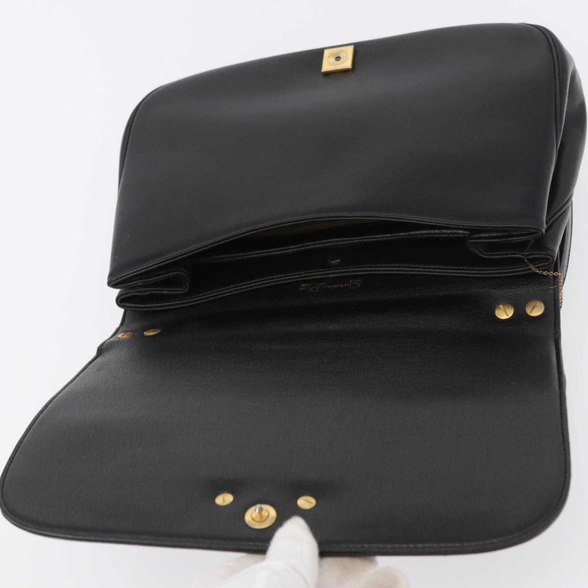 Christian Dior Shoulder Bag Calf Skin Black Gold Auth LNZ141