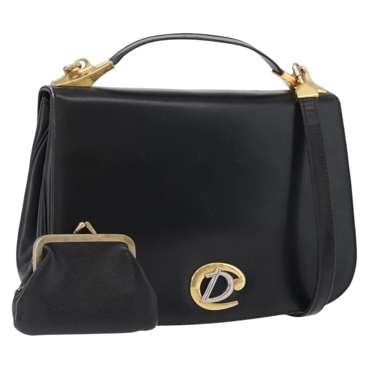Christian Dior Shoulder Bag Calf Skin Black Gold Auth LNZ141