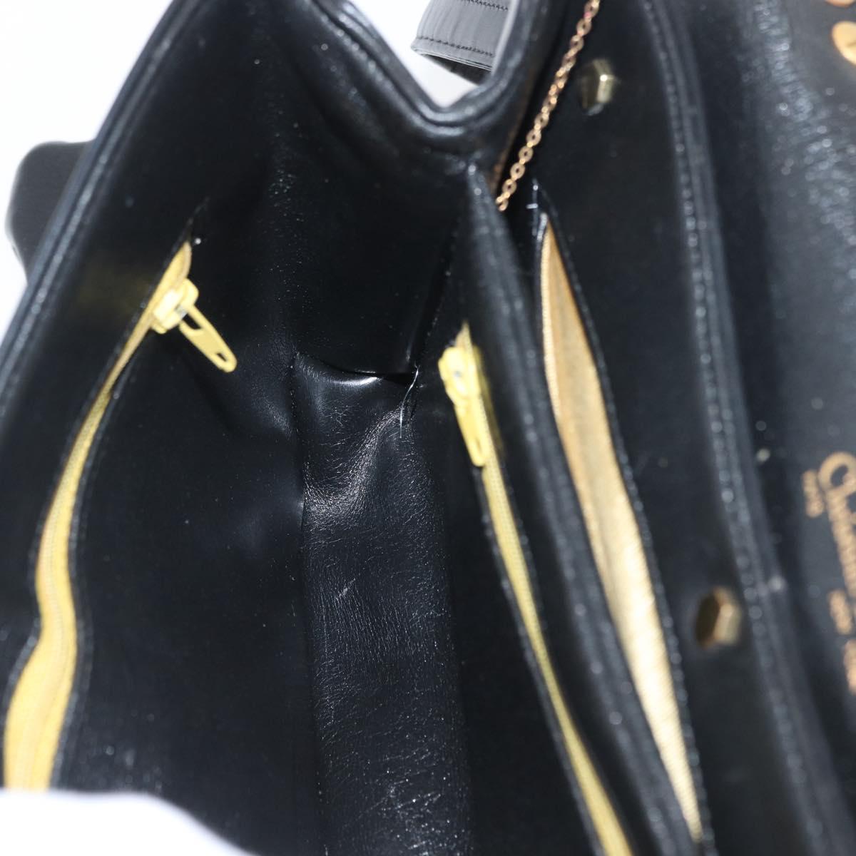 Christian Dior Shoulder Bag Calf Skin Black Gold Auth LNZ141