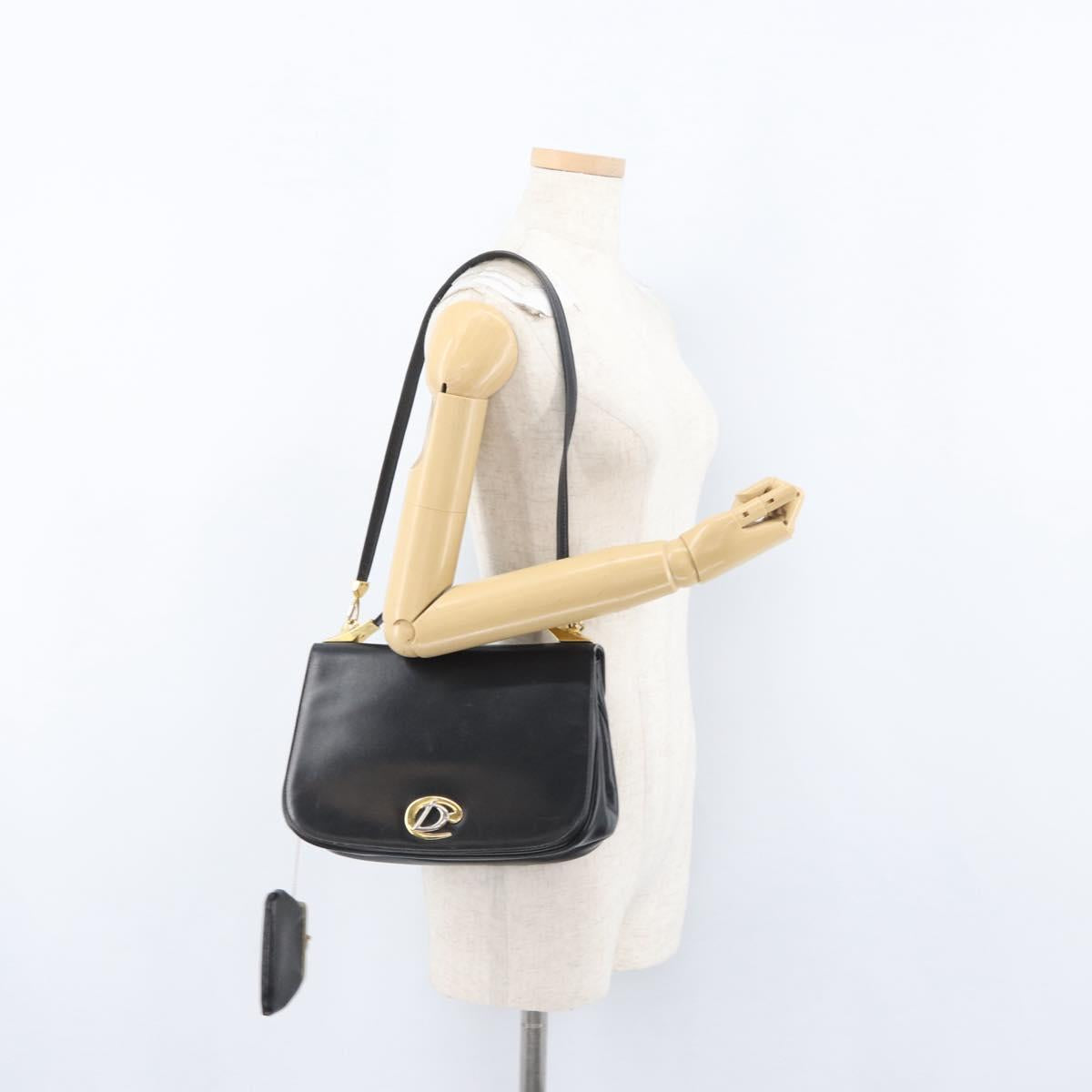 Christian Dior Shoulder Bag Calf Skin Black Gold Auth LNZ141