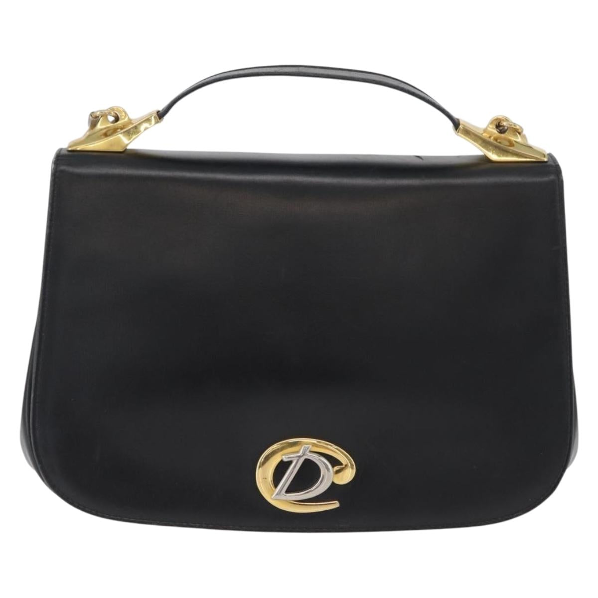 Christian Dior Shoulder Bag Calf Skin Black Gold Auth LNZ141