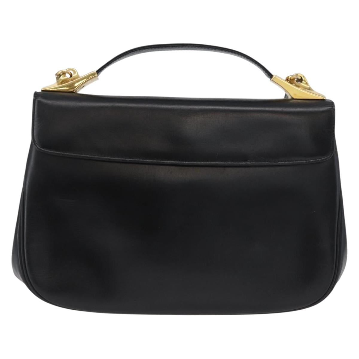 Christian Dior Shoulder Bag Calf Skin Black Gold Auth LNZ141